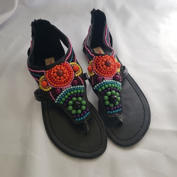 UNIONBAY Shoes - Vintage Union Bay Rainbow Beaded Sandals Flip Flops Black Womens Size 6.5
